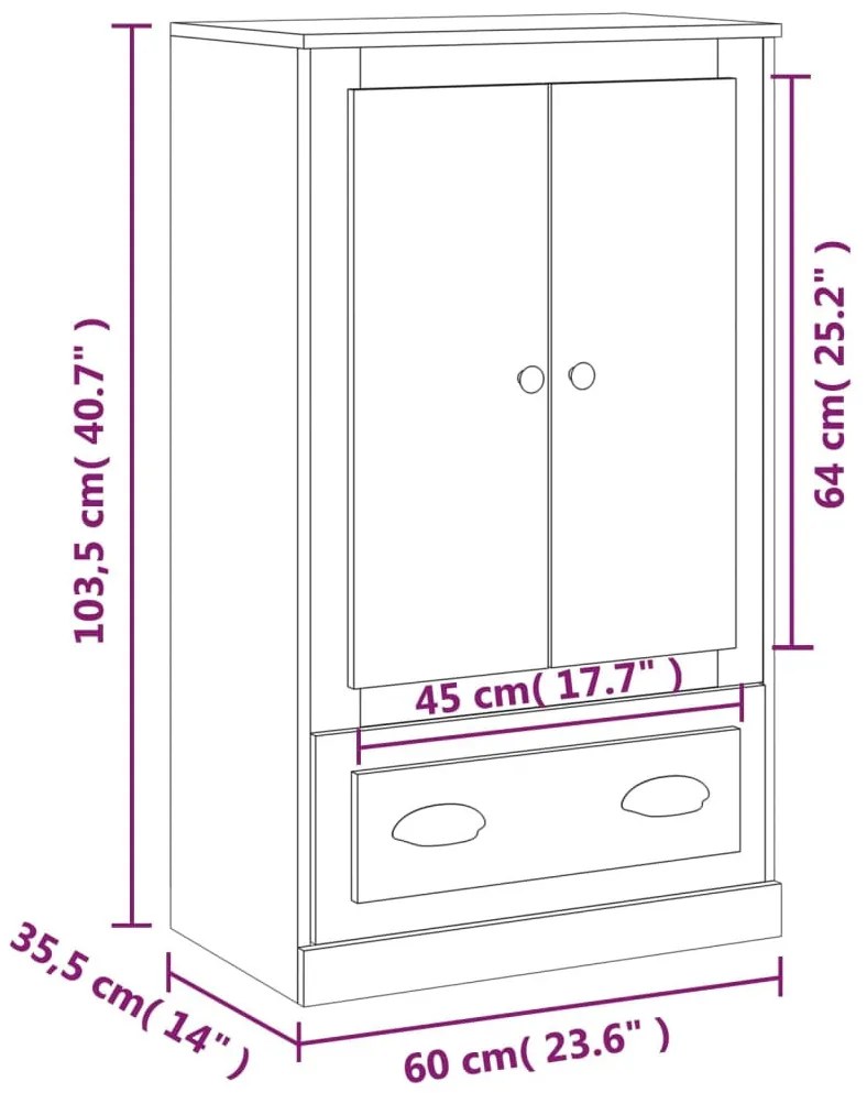 betonszürke szerelt fa magasszekrény 60x35,5x103,5 cm