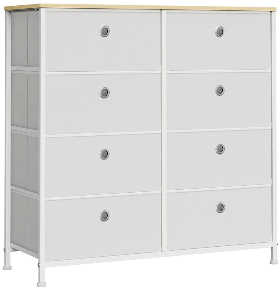 Tároló szekrény 8 szövet fiókkal, ruhás szekrény, fehér, szürke és tölgy 80x30x81cm