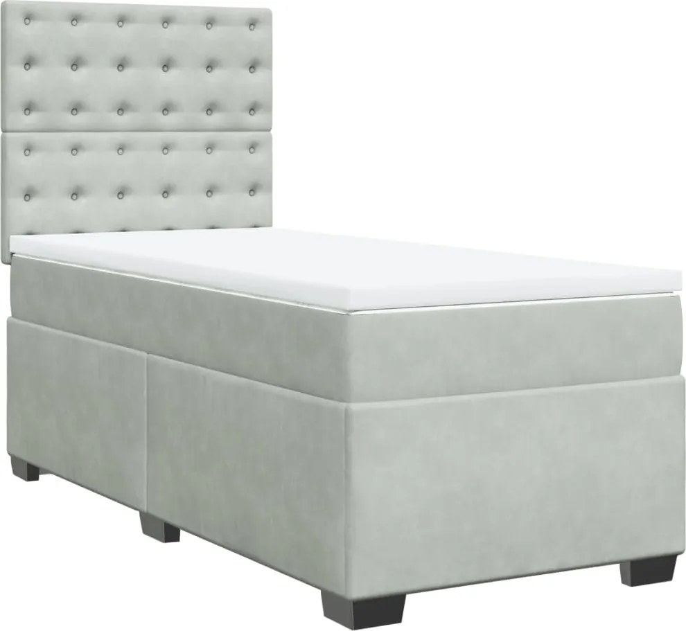 vidaXL világosszürke bársony rugós ágy matraccal 100 x 200 cm