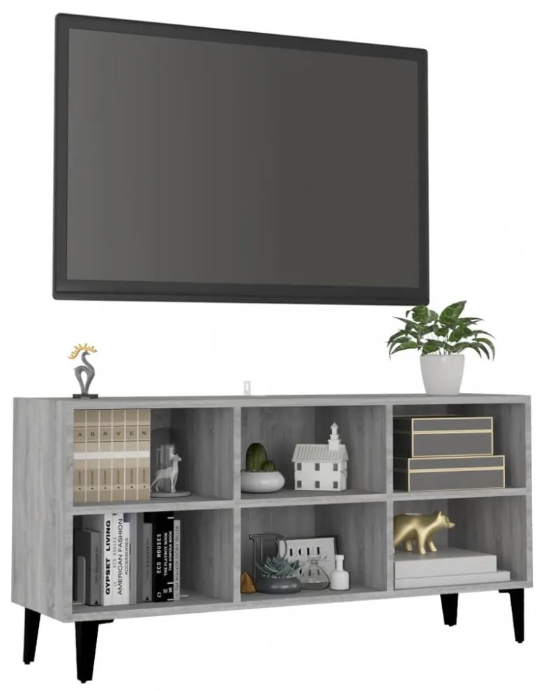 szürke sonoma színű TV-szekrény fémlábakkal 103,5 x 30 x 50 cm