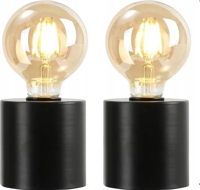 2 db-os fekete vezeték nélküli Led lámpa szett, Edison stílusú izzóval 18 cm