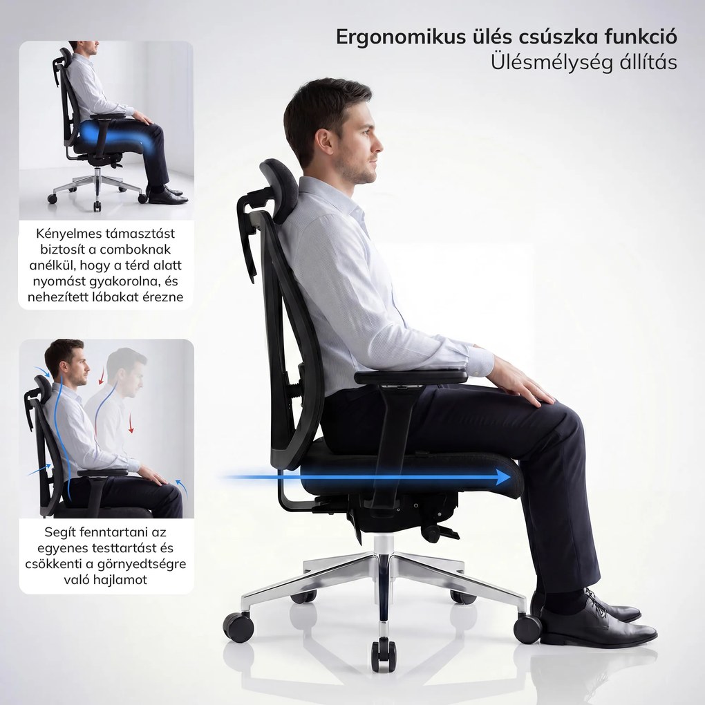 Ergonómikus, forgó irodai szék, fekete: VECTOR