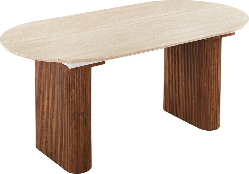 Kihúzható étkezőasztal 90–220 cm méretben, travertin/dió színben OVAL