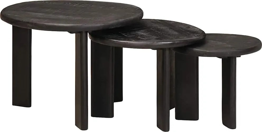 vidaXL Fészkelt Kávézó Asztalok 3 pcs Fehér Tömör Mangófát