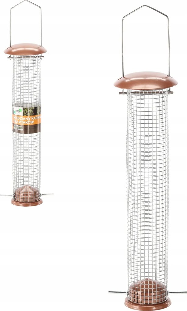 Madáretető Réz Fém Függő Tubus 9x39cm Kerti Erkély