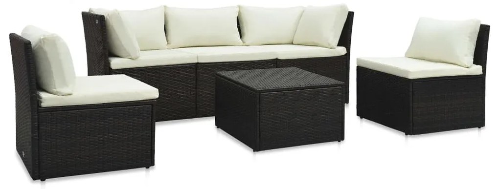 4 részes barna polyrattan kerti bútorszett párnával