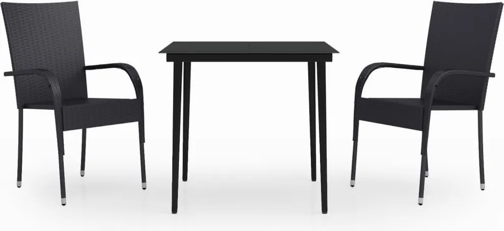 vidaXL 3 részes fekete kerti étkezőgarnitúra