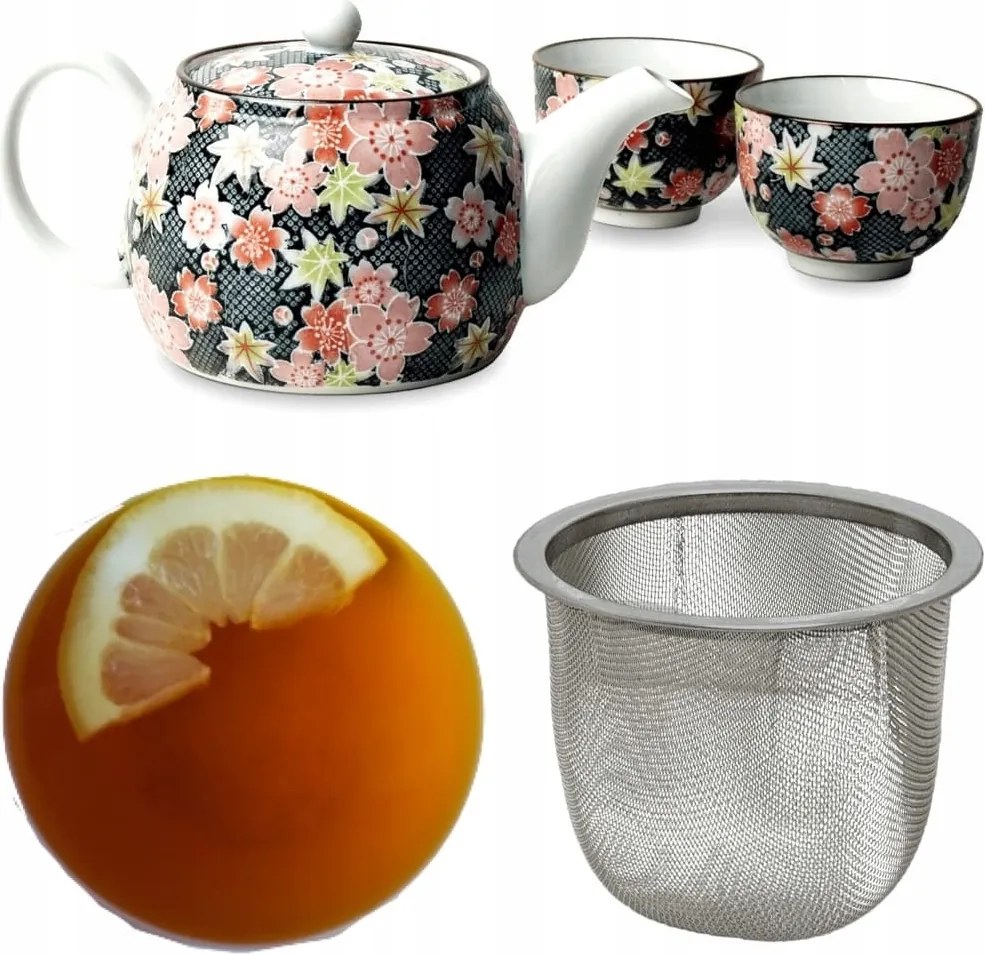 Japán Elegáns Tea Szett Színes Virágmintás Kancsó 600ml