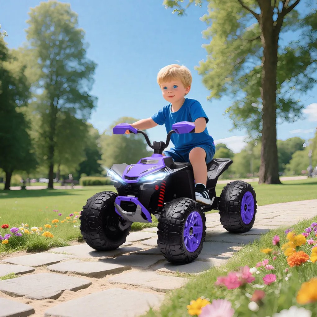 AIYAPLAY Elektromos gyermek quad, 24 V-os elektromos jármű 4 kerékkel, fényszórókkal, USB porttal, MP3, lila