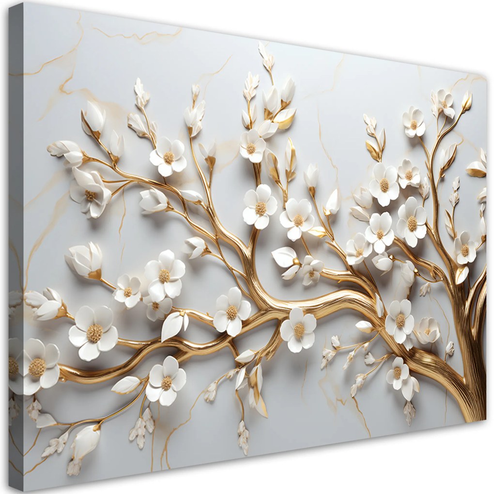 Gario Vászonkép Arany ág fehér magnólia virágokkal Méret: 100 x 70 cm