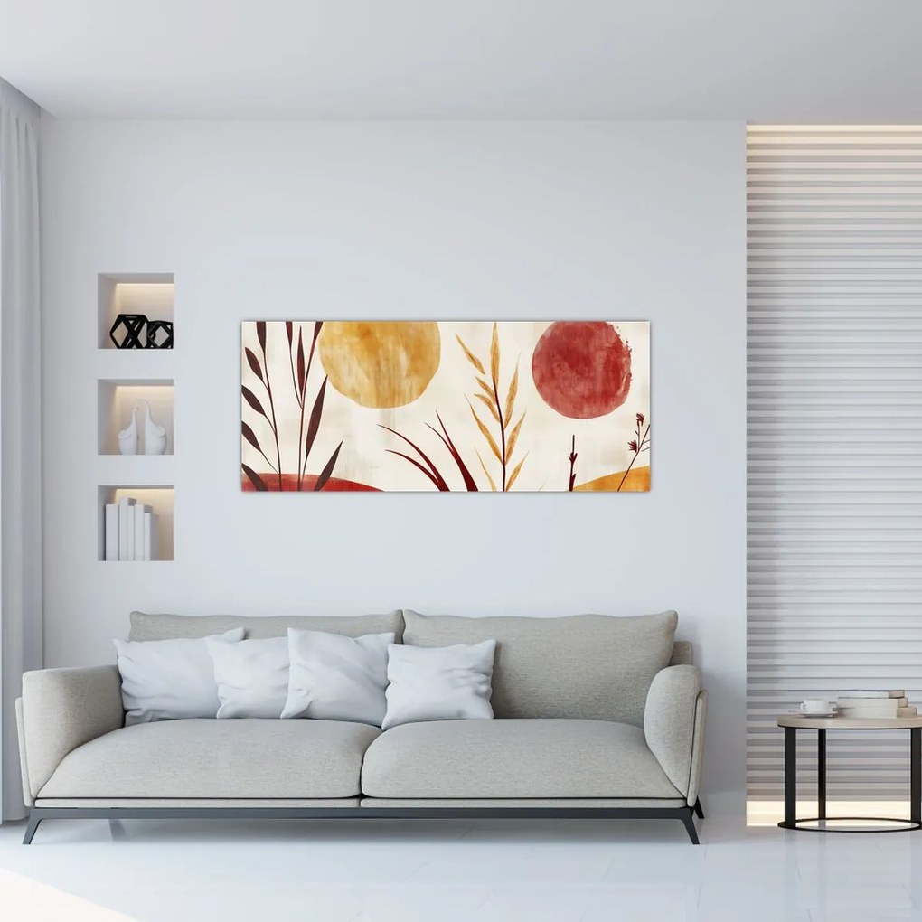 Kép - Növények és körök (120x50 cm)