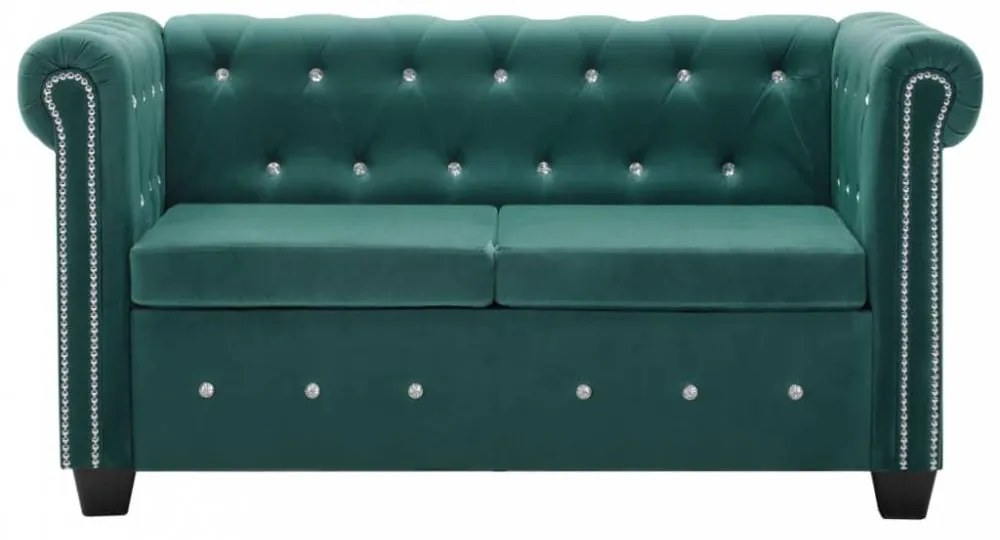 Zöld 2 személyes bársony chesterfield kanapé 146 x 75 x 72 cm