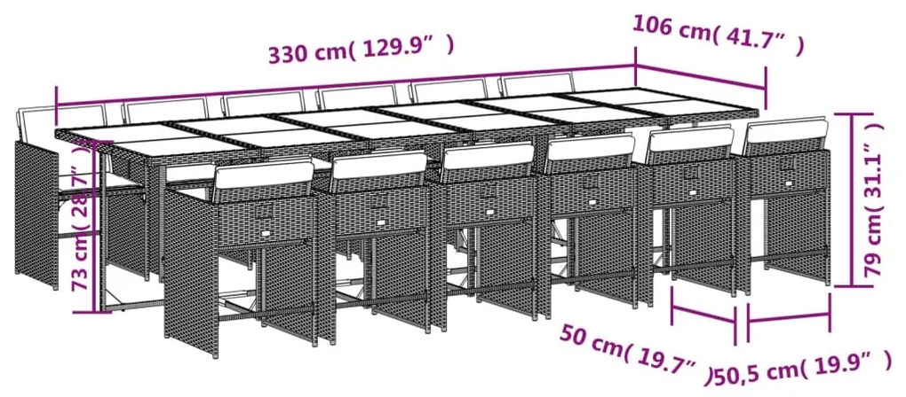 vidaXL 13 részes fekete polyrattan kerti ülőgarnitúra párnákkal