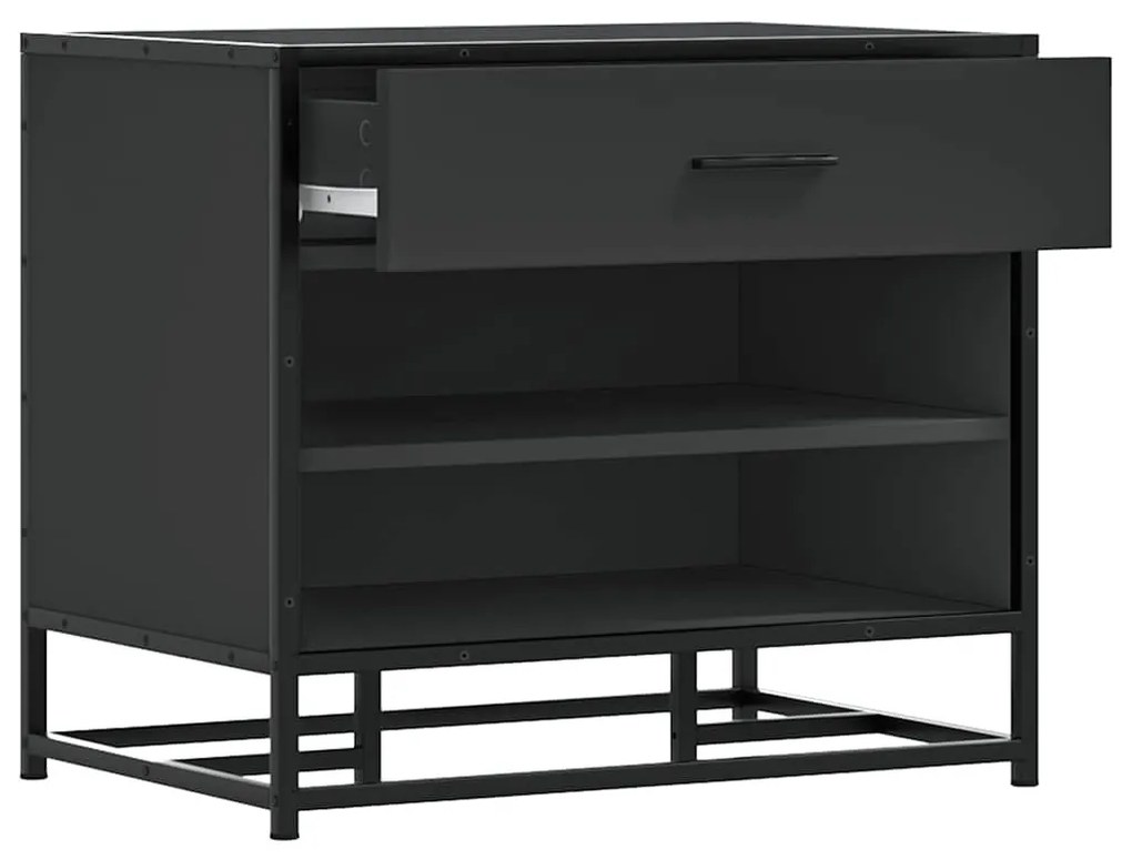 Cipőpad Fekete 60x40x53,5 cm Fából és fémből készült pad