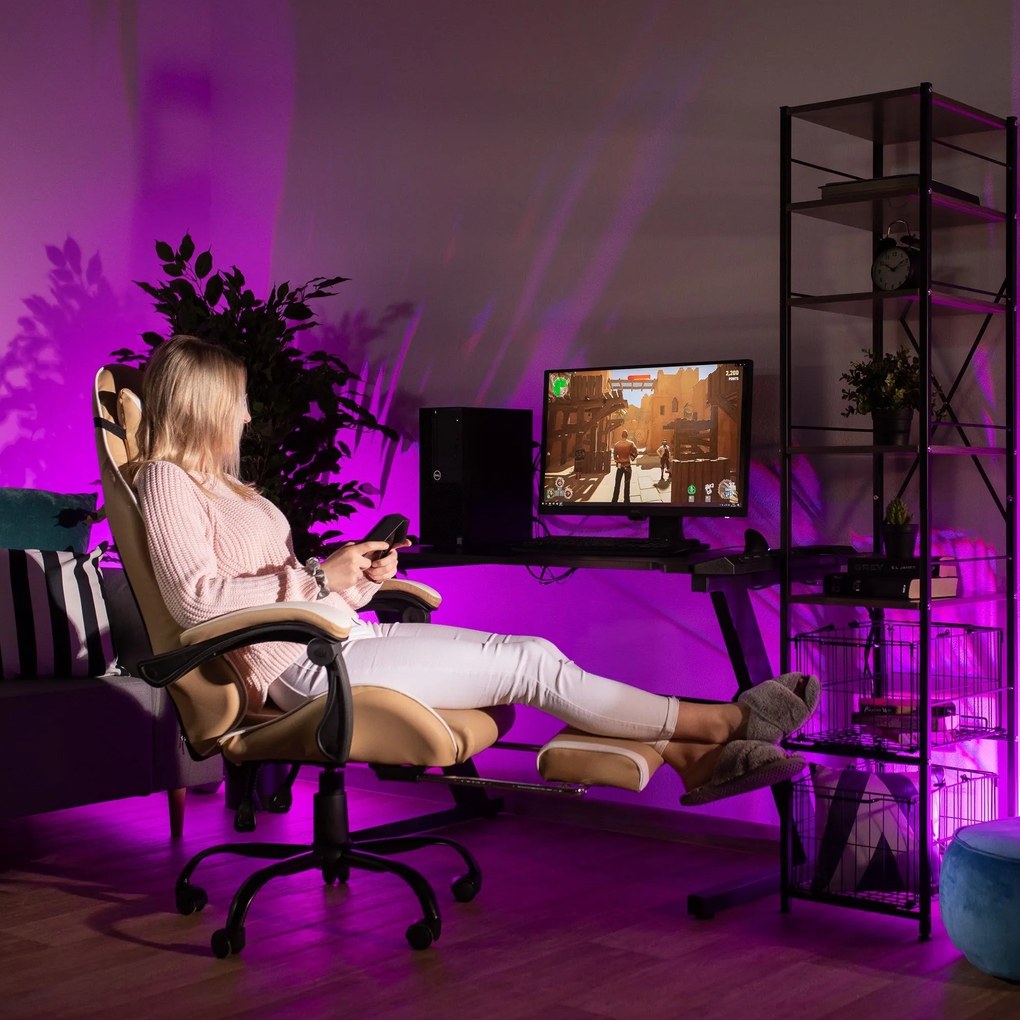 Irodai/gamer fotel, fekete/fehér/bézs, OZGE 2 NEW