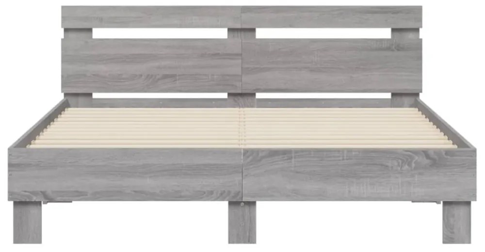 szürke sonoma színű ágykeret fejtámlával és LED-del 150x200 cm