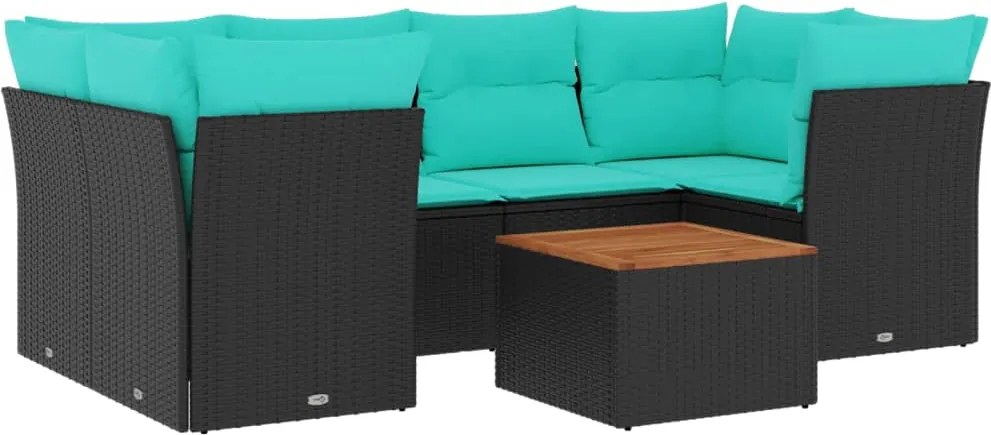 vidaXL 7 részes fekete polyrattan kerti ülőgarnitúra párnákkal