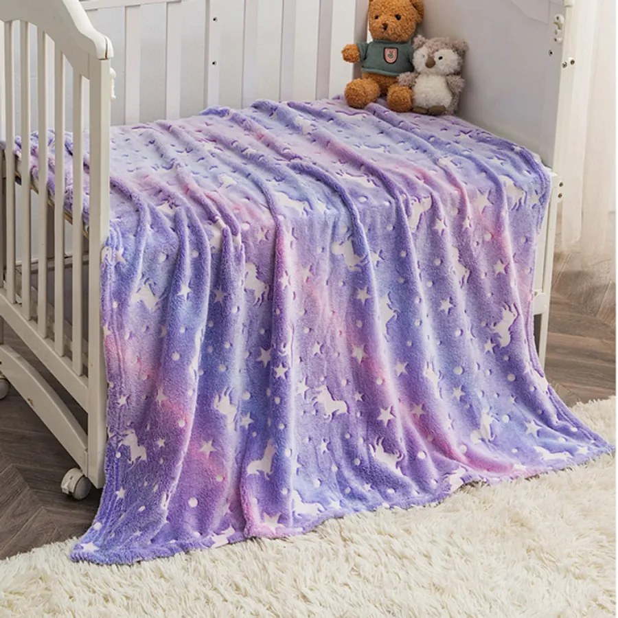 Sötétben fluoreszkáló XXL takaró 200 x 150 cm, színes, unikornisos