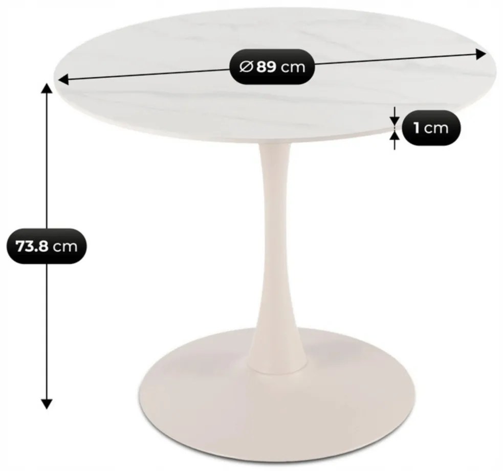 SANDER 90 cm-es étkezőasztal fehér/kasmír színben