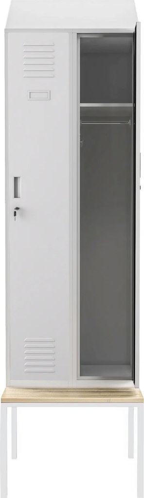 Fém öltözőszekrény paddal és tetővel KACPER II PRO, 600 x 2295 x 850 mm, szürke