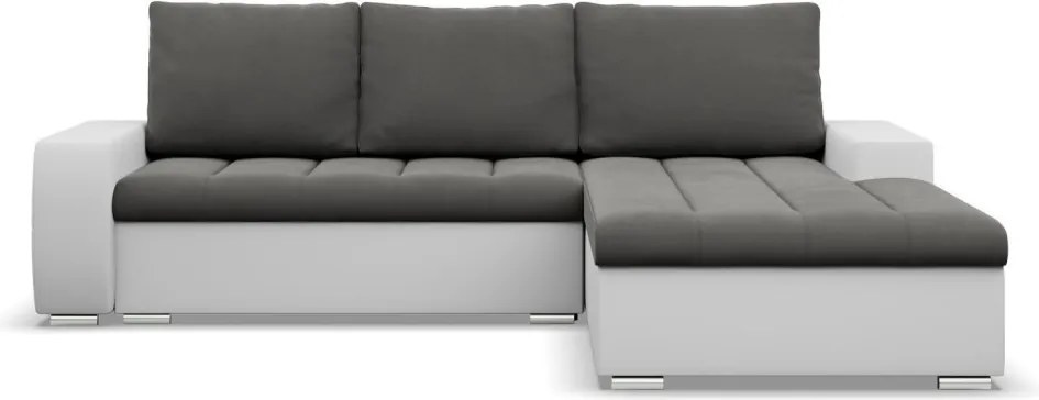 Toronto sarokkanapé, 2 ágyneműtartóval, bársony + műbőr, jobboldali, szürke - fehér