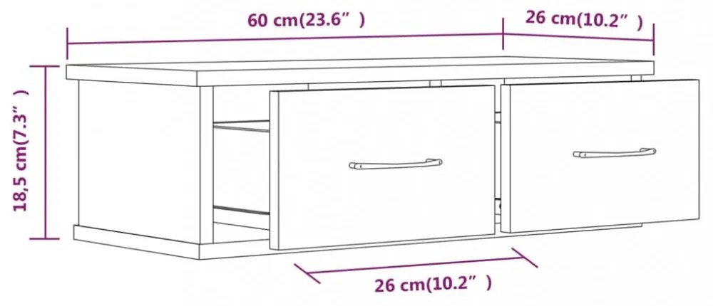 barna tölgy színű szerelt fa faliszekrény 60 x 26 x 18,5 cm