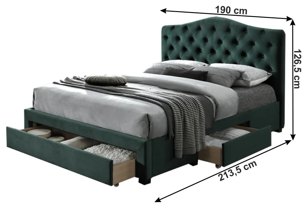 Franciaágy 180 cm Kelpea (ágyráccsal) (smaragd). 1021286