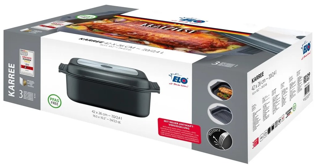 Elo 62042 Sütőedény grillfedéllel Karree 42 x 26cm