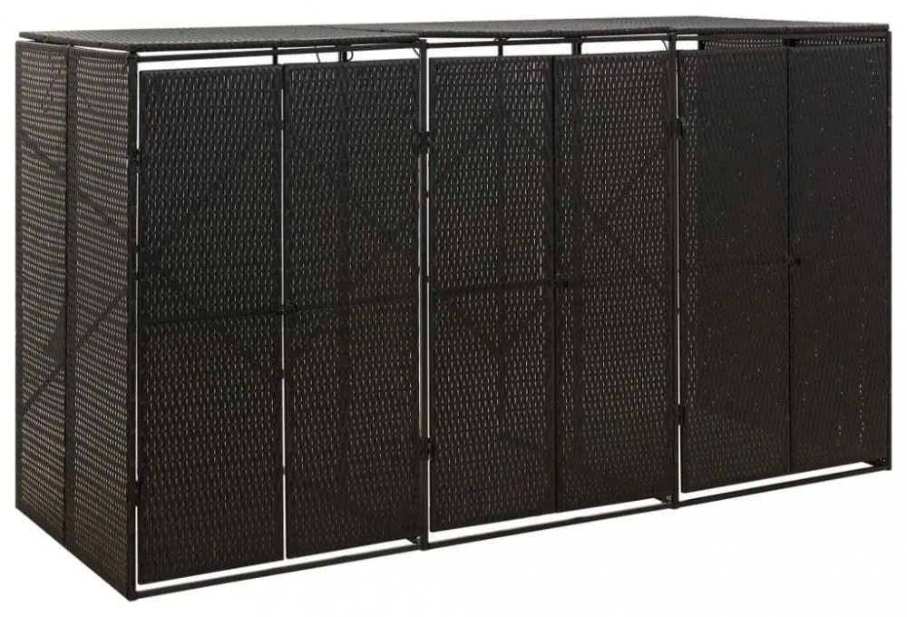 fekete polyrattan hármas kerekeskuka tárolófészer 207x80x117 cm