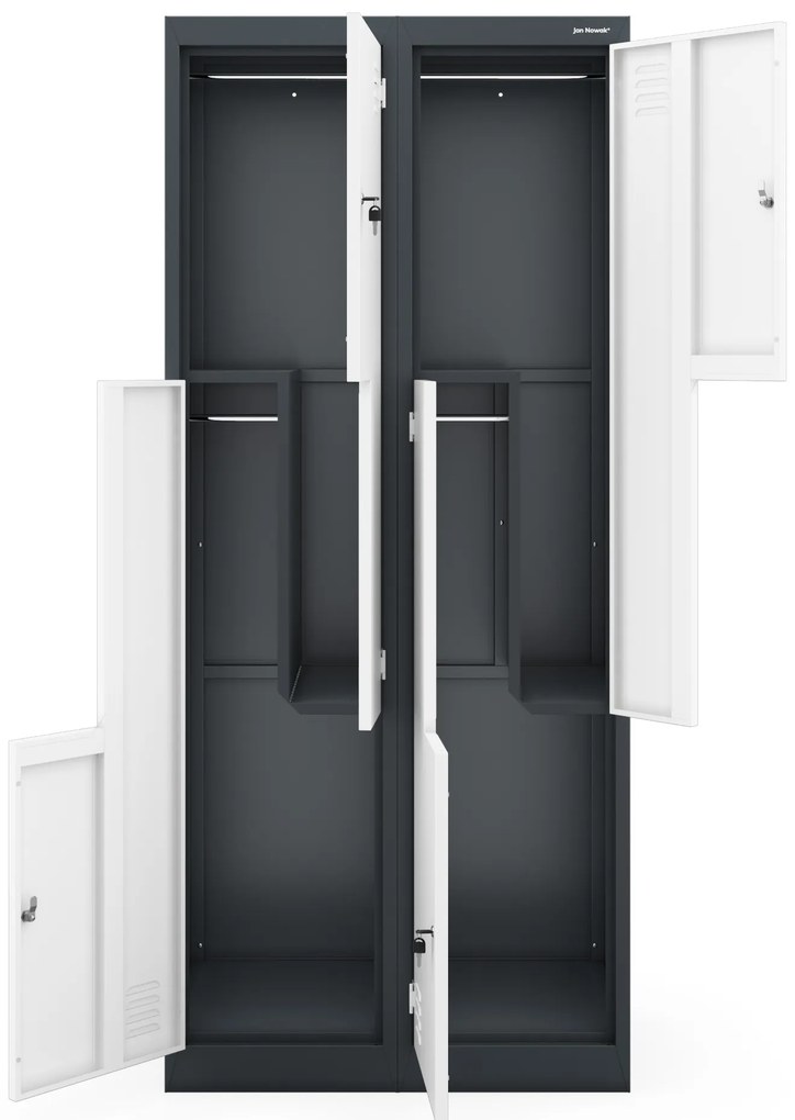 „L” típusú fémszekrény JULIA, 800 x 1850 x 450 mm, antracit-fehér