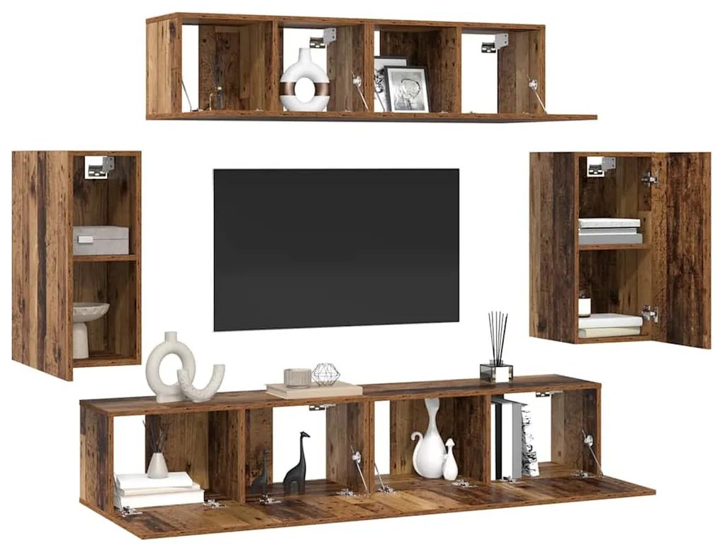 TV szekrény garnitúra 6 pcs Régi fa 80 x 30 x 30 cm Faanyag