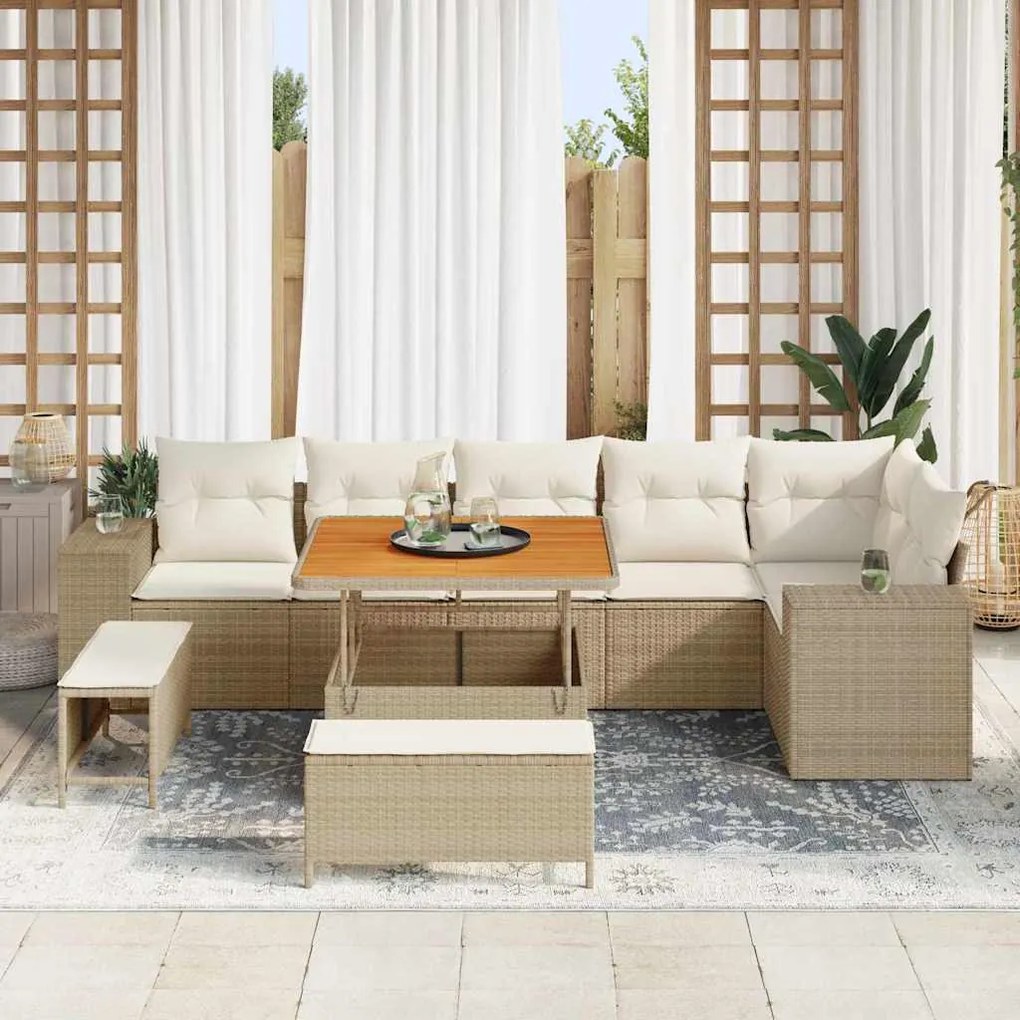 Kerti Kanapé Szett 9 pcs Beige és krém 100 x 100 x 71 cm