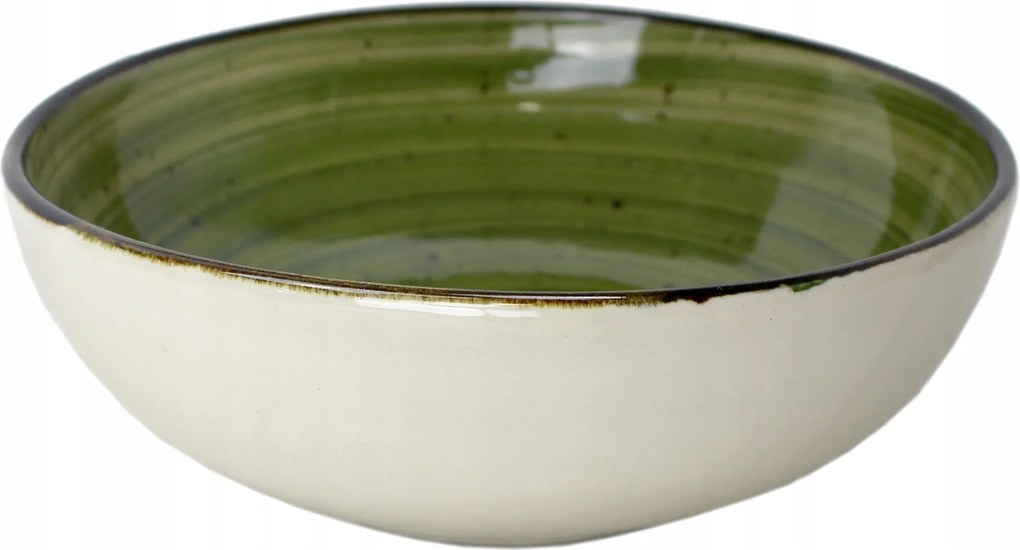 Kerámia tál Ø-20 cm kézzel díszített Rusztikus zöld