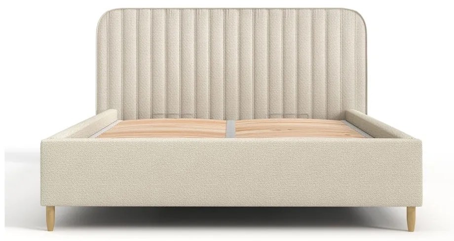 Bézs kárpitozott ágyneműtartós egyszemélyes ágy ágyráccsal 120x200 cm Noto – Maison de Rêve