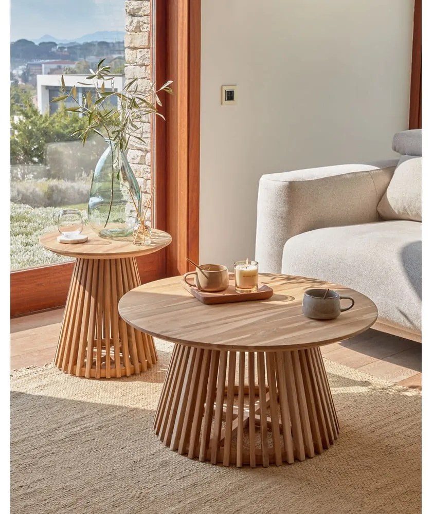 Irune teakfa dohányzóasztal, ⌀ 80 cm - Kave Home