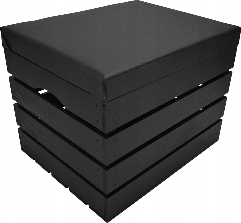 Fekete Fenyő Puff Ökobőr Ülőfelülettel Tárolórekesz