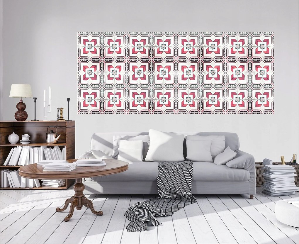 Fotótapéta flizelina Geometrikus retro minta fekete-piros 250x104 +ragasztó