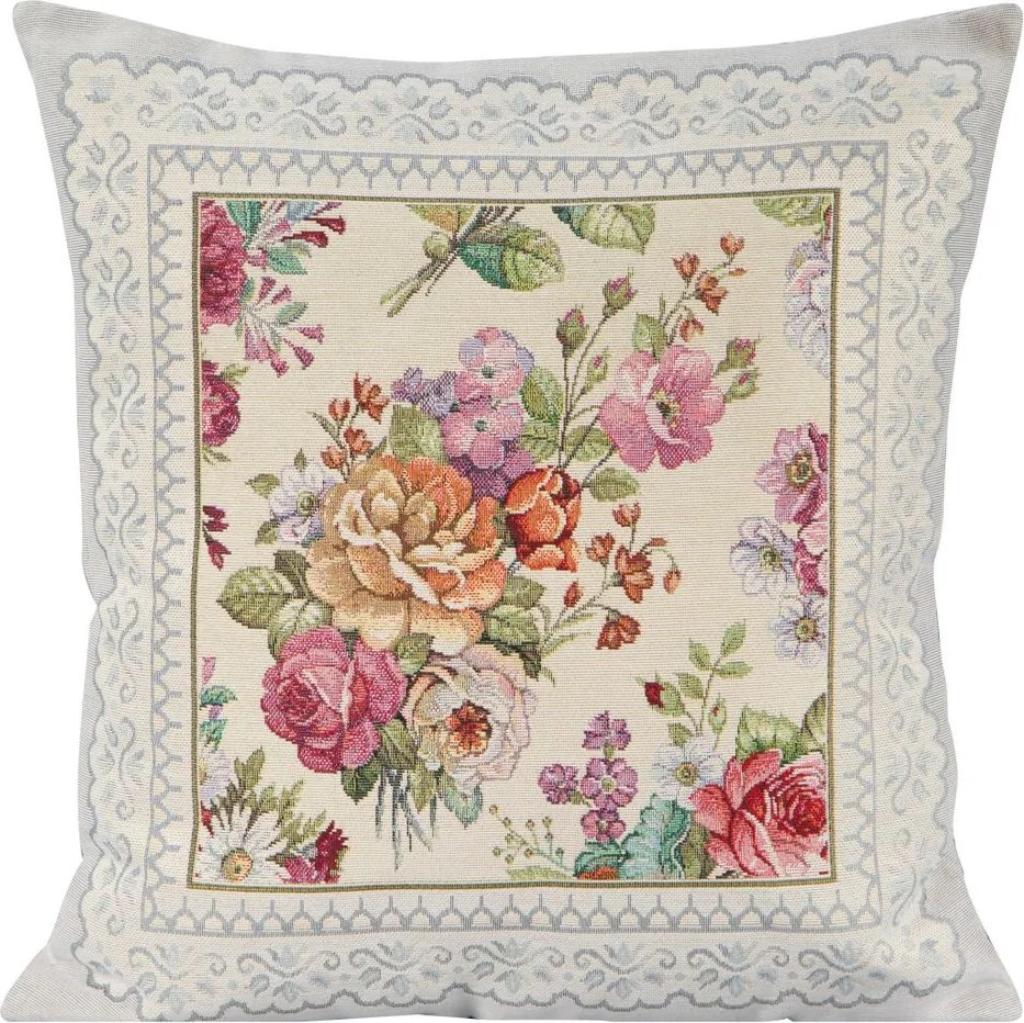 Dekoratív gobelin párnahuzat 45x45 Eurofirany ezüst-rózsaszín