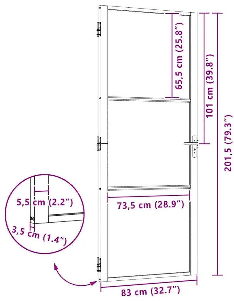 Belső Ajtó Fekete 83 x 201.5 cm Edzett üveg, Alumínium