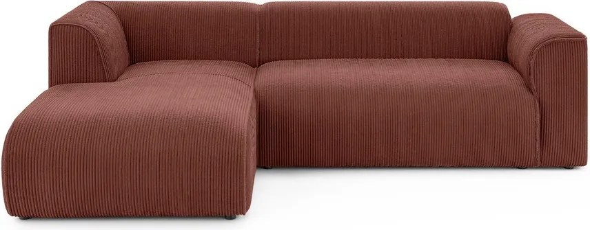 Terrakotta színű kordbársony sarokkanapé (bal oldali-heverő résszel) Merid – Ropez