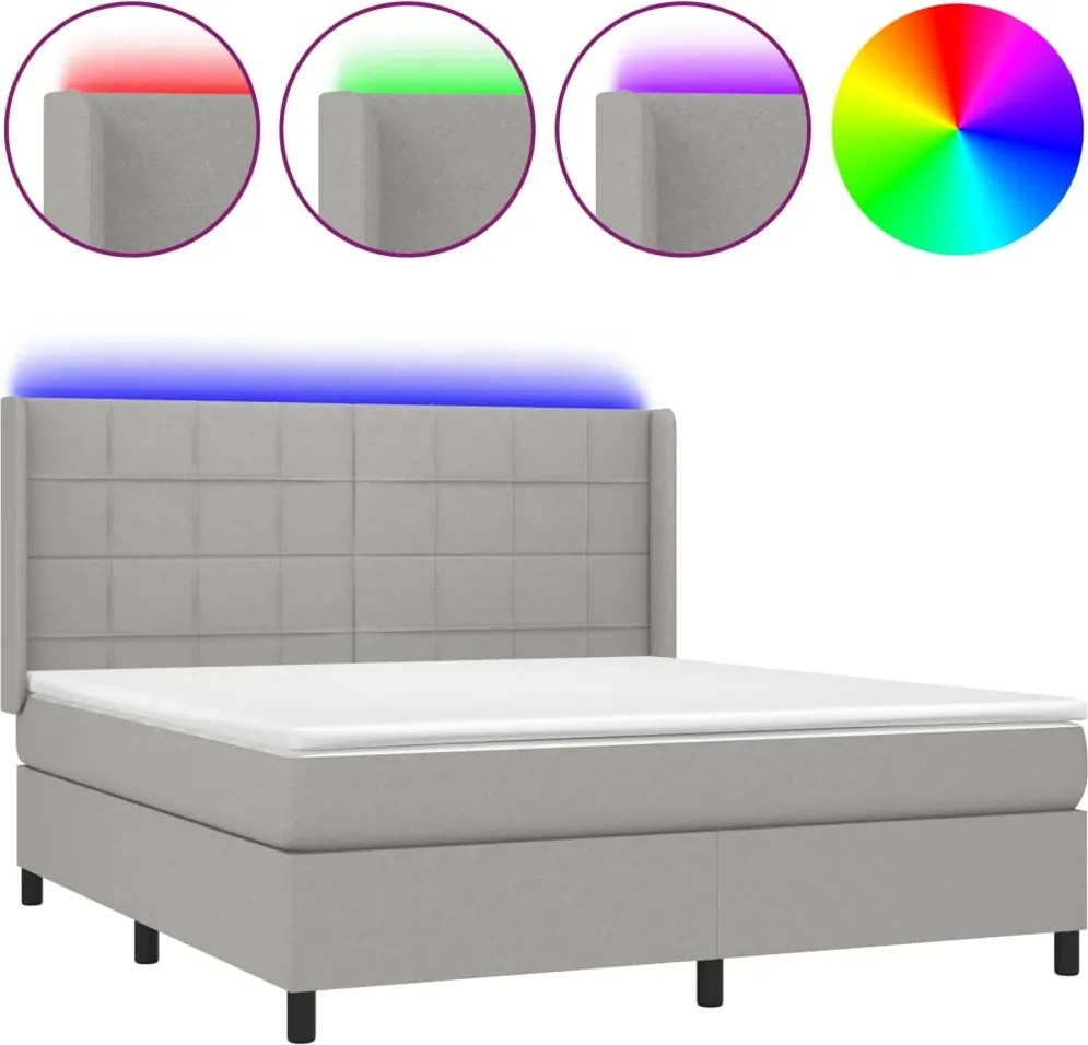 vidaXL világosszürke szövet rugós és LED-es ágy matraccal 160x200 cm