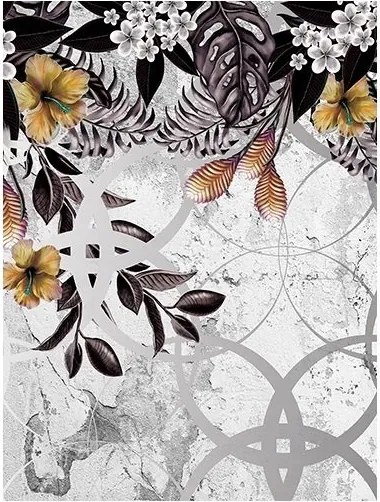 Fotótapéta virágok levelek beton fal 206 x