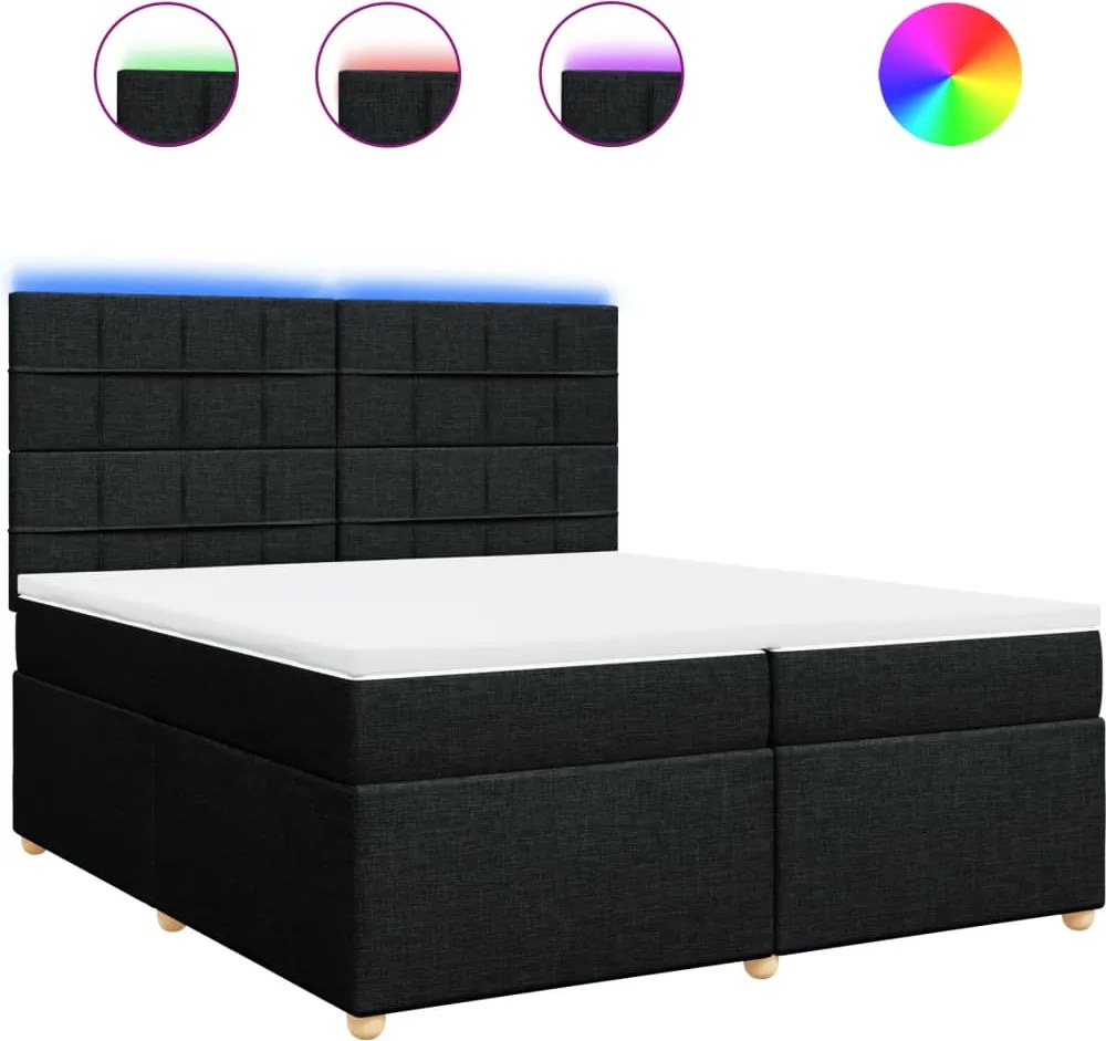 vidaXL fekete szövet rugós ágy matraccal 200 x 200 cm