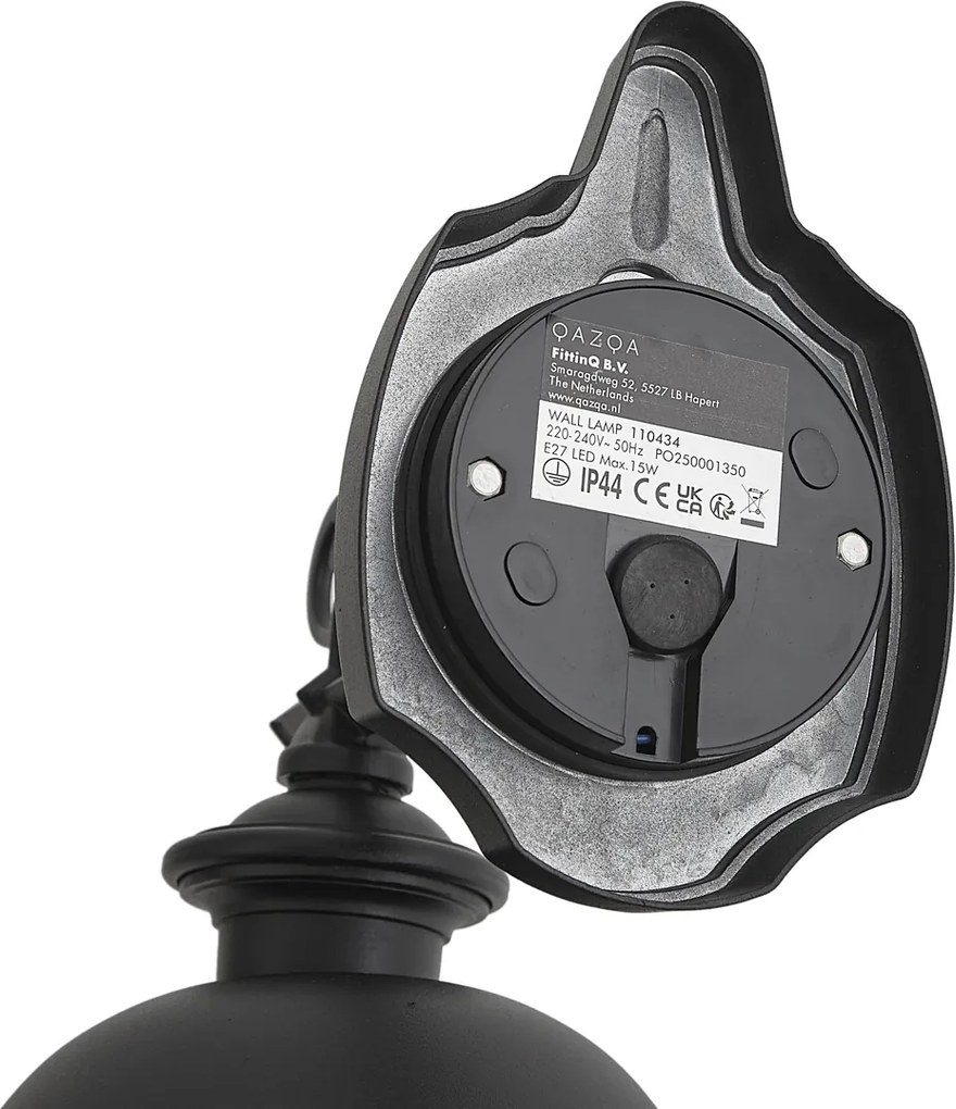 Klasszikus kültéri fali lámpa fekete, átlátszó üveggel - Genoa