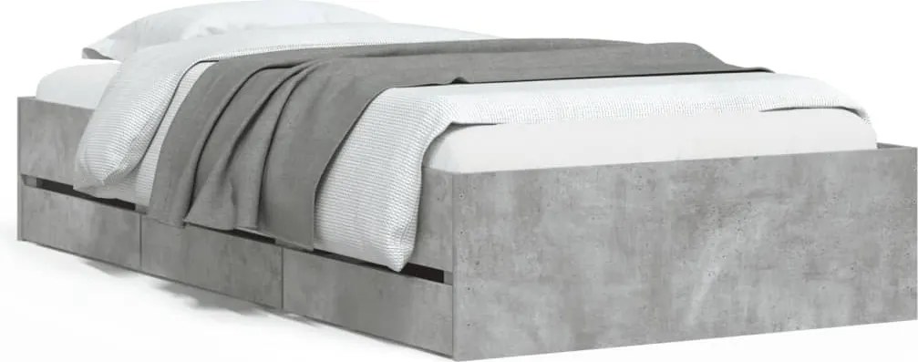 vidaXL betonszürke szerelt fa ágykeret fiókokkal 90 x 190 cm