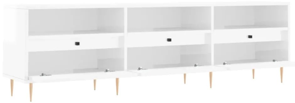 magasfényű fehér szerelt fa TV-szekrény 150 x 30 x 44,5 cm