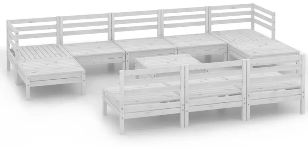 11 részes fehér tömör fenyőfa kerti bútorgarnitúra