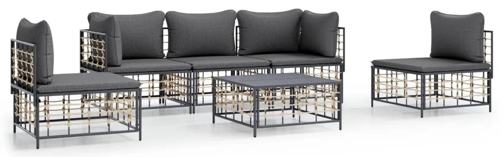 6 részes antracitszürke polyrattan kerti ülőgarnitúra párnákkal