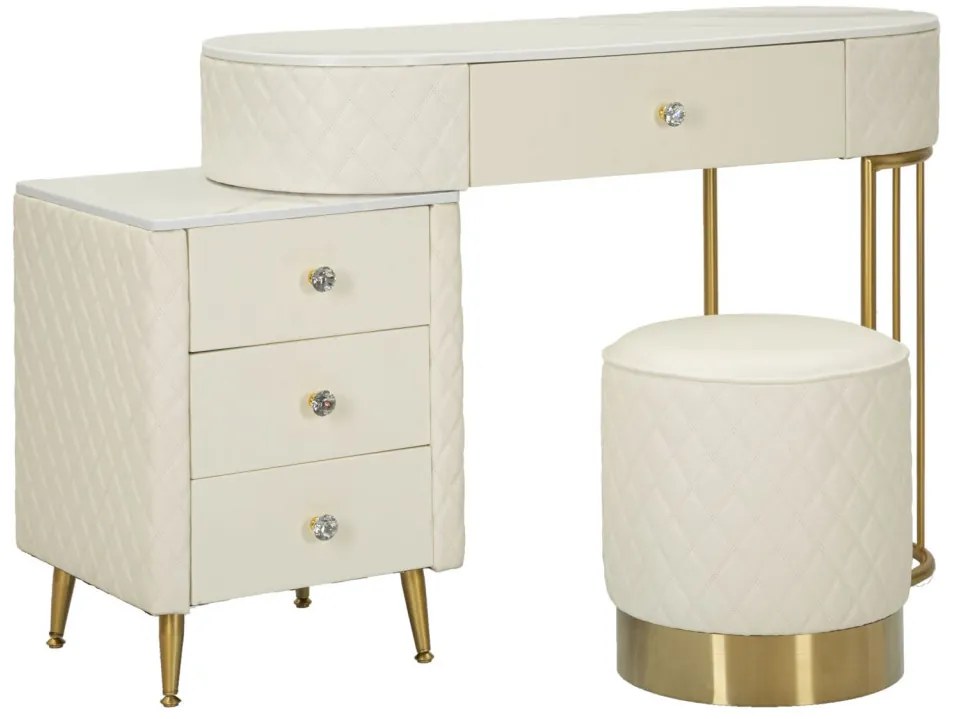 Fésülküdő asztal Sharon fehér székkel 120x40x75cm (szék mérete ø36x39)