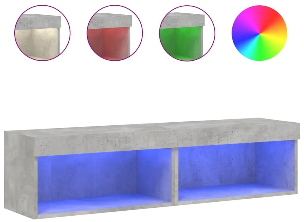 2 db betonszürke TV-szekrény LED-világítással 60 x 30 x 30 cm